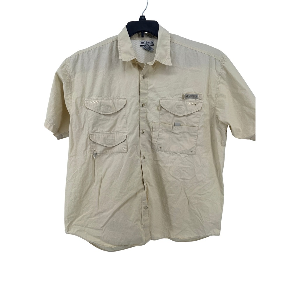Columbia Fishing Shirt Mens XL Tan Short Sleeve Vented Utility PFG Style